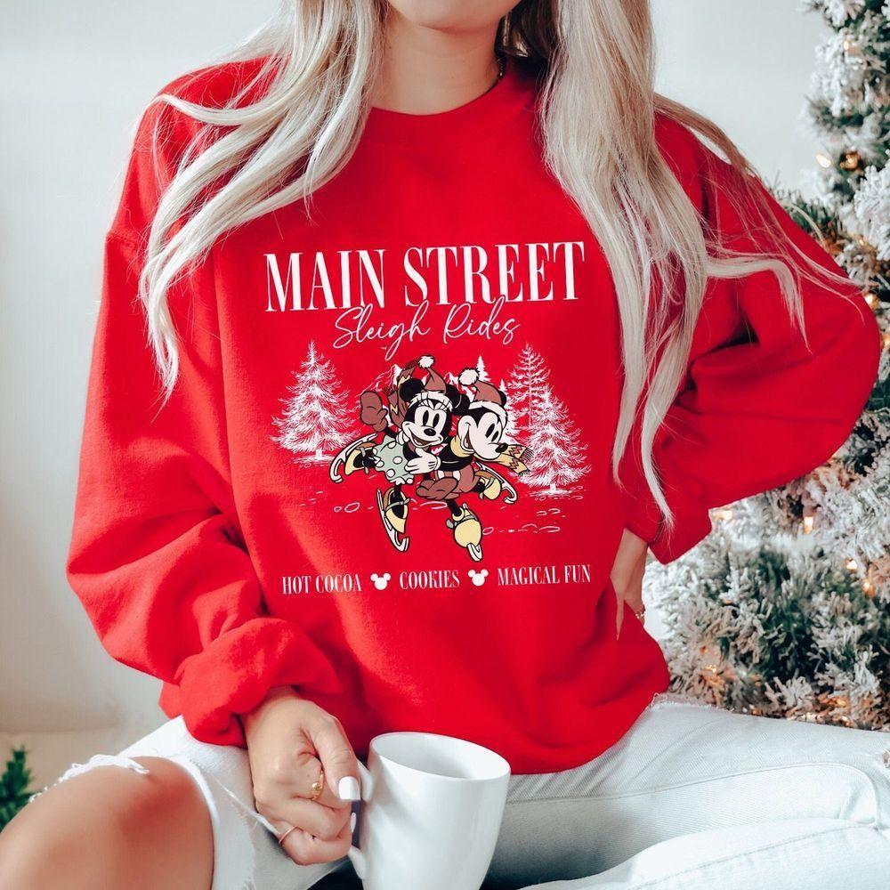 Vintage Mickey Minnie Main Street Sleigh Rides Disney Christmas Vuitino Shirt Vintage Mickey Minnie Main Street Sleigh Rides Disney Christmas Vuitino Shirt